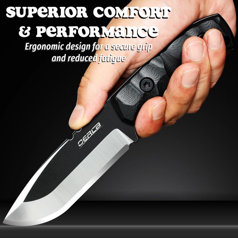 OERLA TAC DE-0014 Fixed Blade Outdoor Duty Knife 420HC Stonewashed Stainless Steel Field Knife Straight Camping Knife with G10 Handle Waist Clip EDC Kydex Sheath (Black) - Image 4