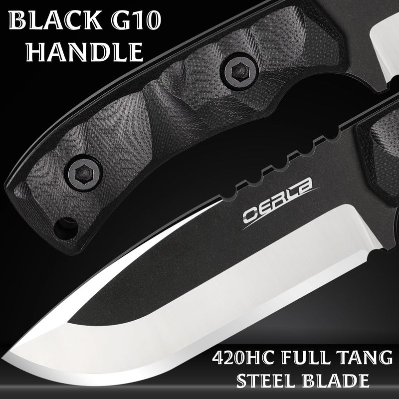 OERLA TAC DE-0014 Fixed Blade Outdoor Duty Knife 420HC Stonewashed Stainless Steel Field Knife Straight Camping Knife with G10 Handle Waist Clip EDC Kydex Sheath (Black) - Image 3