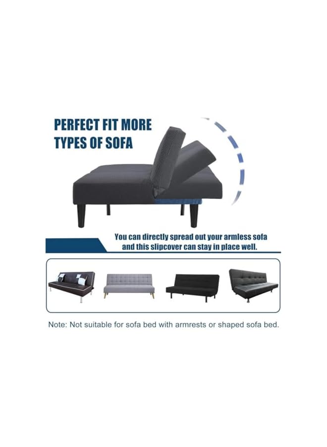 Green Tiger غطاء سرير أريكة بدون ذراع من قماش بولار فليس 180-220 سم لون صلب بدون مسند ذراع أثاث قابل للطي كبير مرن لتزيين المنزل (فضي) - Image 2