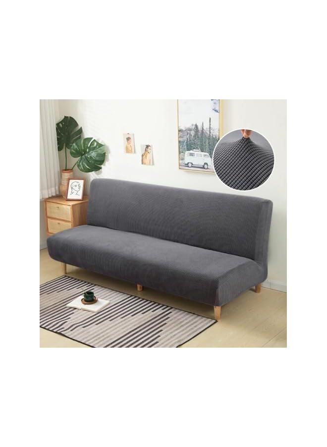 Green Tiger غطاء سرير أريكة بدون ذراع من قماش بولار فليس 180-220 سم لون صلب بدون مسند ذراع أثاث قابل للطي كبير مرن لتزيين المنزل (فضي) - Image 4