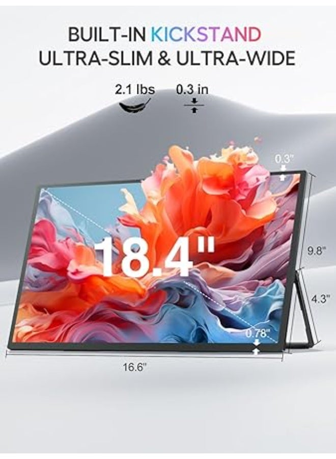 أوبيرفكت يو بيرفيكت شاشة محمولة 18.4 انش 4K، شاشة 10 بت HDR IPS، شاشة رفيعة للغاية بدون اطار مع حامل قابل للتعديل 180 درجة وحامل فيسا ومنفذ USB-C ميني HDMI مزدوج، شاشة خفيفة الوزن للسفر والالعاب والعمل - Image 3