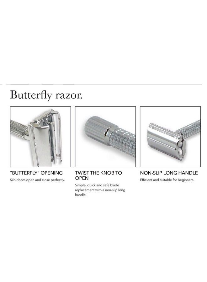 G.B.S 5 Piece Shaving Set 4.5" Long Handle Nonslip Knurled De Razor Stand Shaving Brush Shaving Bowl With G.B.S Natural Soap + 5 De Blades - Image 3