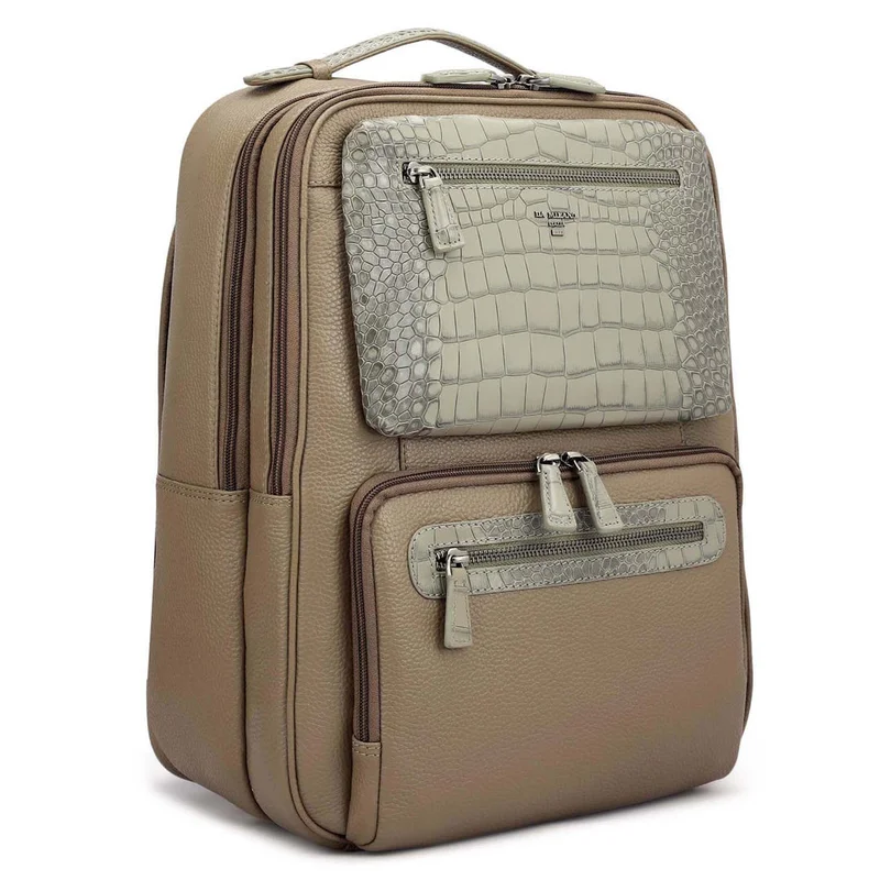دا ميلانو Wax Croco Leather Backpack - Greyish Taupe