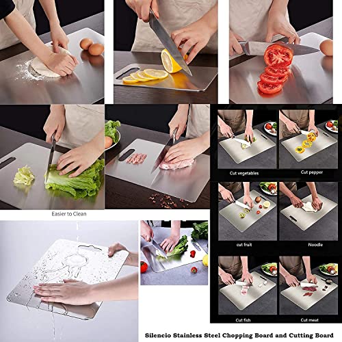 SILENCIO Stainless Steel Chopping Cutting Board for Kitchen - Large Size 31.8CM X 21CM - Heavy Duty Safe Durable Metal Board for Fruits, Vegetables, Breads and Meats - Image 3