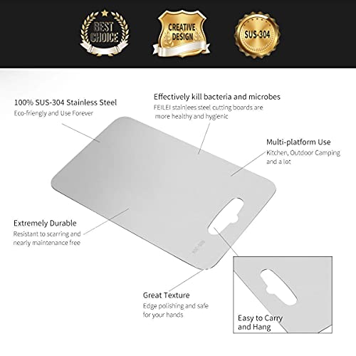 SILENCIO Stainless Steel Chopping Cutting Board for Kitchen - Large Size 31.8CM X 21CM - Heavy Duty Safe Durable Metal Board for Fruits, Vegetables, Breads and Meats - Image 4