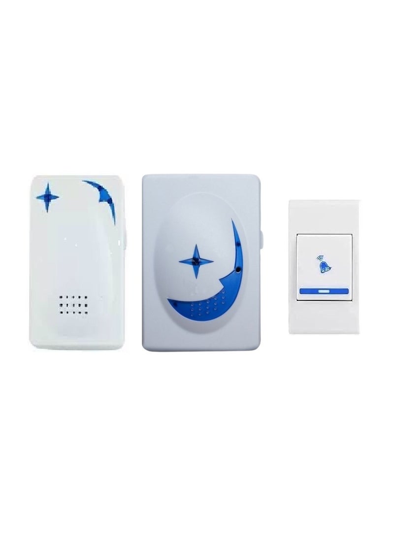 Square range doorbell, 36 tones, one sender and two receivers, white