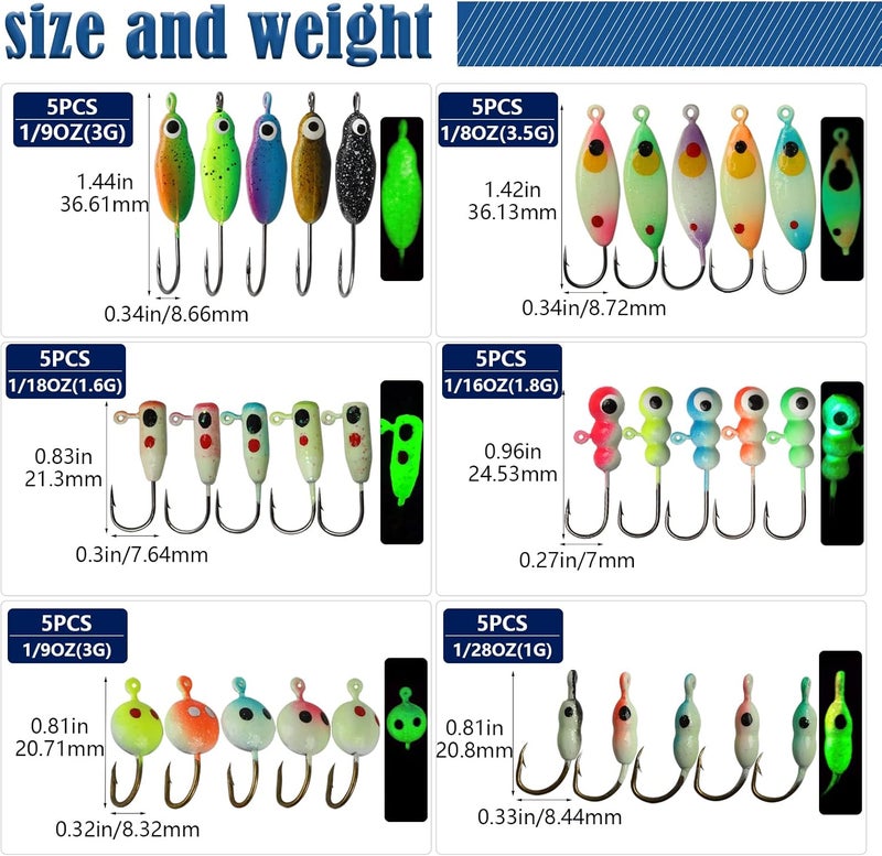 Dovesun Fishing Kit Ice Fishing Jigs Ice Fishing Lures Walleye Fishing Lures Crappie Jigs 135pcs/58pcs/45pcs/34pcs/30pcs/8pcs - Image 5