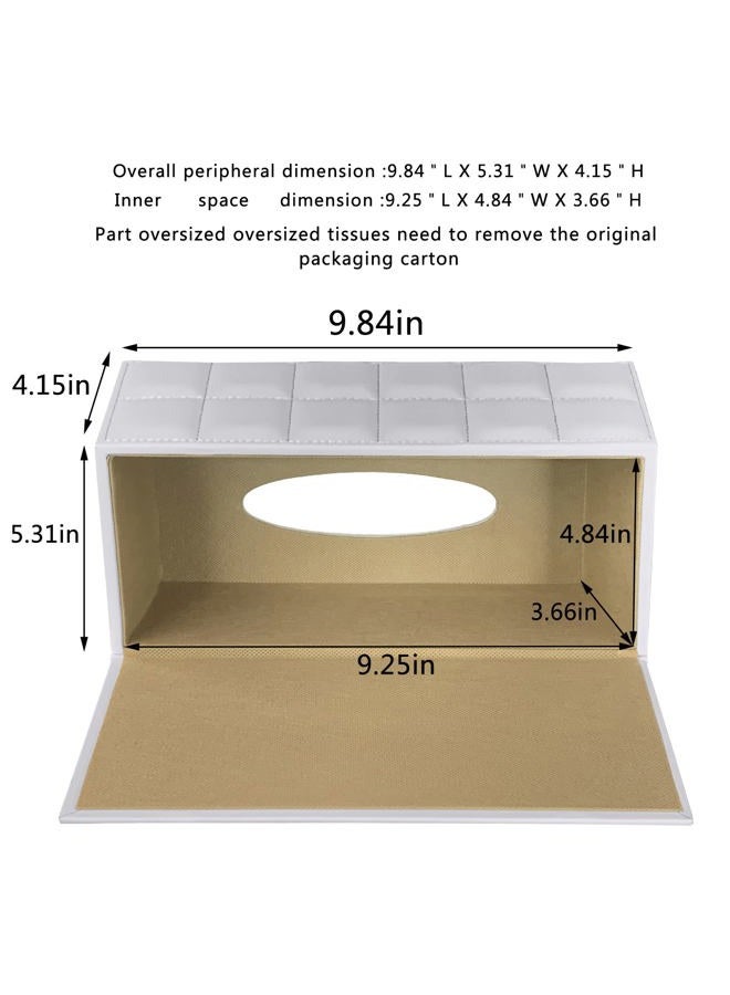 RHCSZ High-end Fashion Pu Leather Tissue Box Holder Cover Rectangular,Napkin Facial Tissues Cube Dispenser,Tissue Cover Decorative Container with Magnetic Bottom for Home Office Car (White) - Image 3
