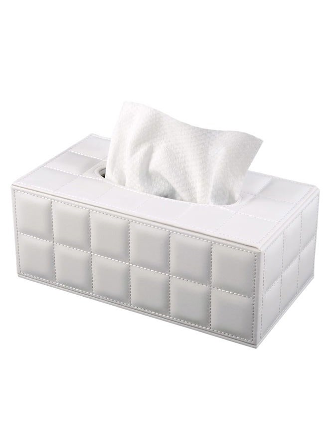 RHCSZ High-end Fashion Pu Leather Tissue Box Holder Cover Rectangular,Napkin Facial Tissues Cube Dispenser,Tissue Cover Decorative Container with Magnetic Bottom for Home Office Car (White) - Image 1