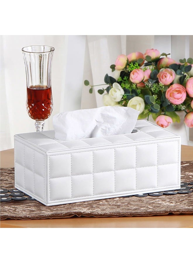 RHCSZ High-end Fashion Pu Leather Tissue Box Holder Cover Rectangular,Napkin Facial Tissues Cube Dispenser,Tissue Cover Decorative Container with Magnetic Bottom for Home Office Car (White) - Image 4
