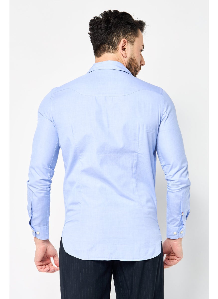 Scuderia Ferrari Men Regular Fit Chambray Long Sleeves Casual Shirt, Blue  - Image 3