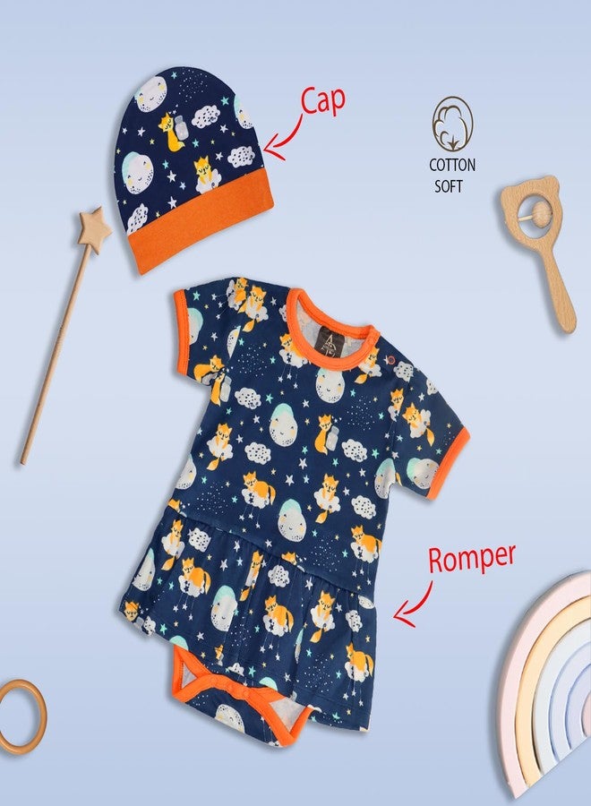 Adhigams New Born Baby Girl Caps/Rompers/Mittons/Booties/Napkins Clothing Gift Set -5 Pieces Cosmic Nights(Dark Blue) for 9-12 Months - Image 2