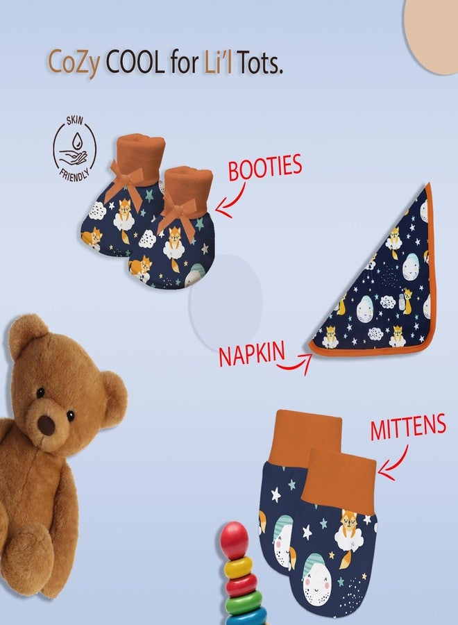 Adhigams New Born Baby Girl Caps/Rompers/Mittons/Booties/Napkins Clothing Gift Set -5 Pieces Cosmic Nights(Dark Blue) for 9-12 Months - Image 3