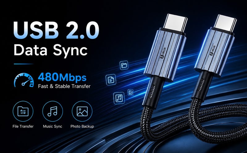 UBLUE USB-C to USB-C Cable, 60W Max, Fast Charging, 1.2m, Nylon Braided Type-C, USB 2.0 480Mbps Data, Black for iPhone 15/16/17 pro max, iPad mini 7, MacBook Pro, iPad, Samsung S25 Ultra/S24/23 - Image 4