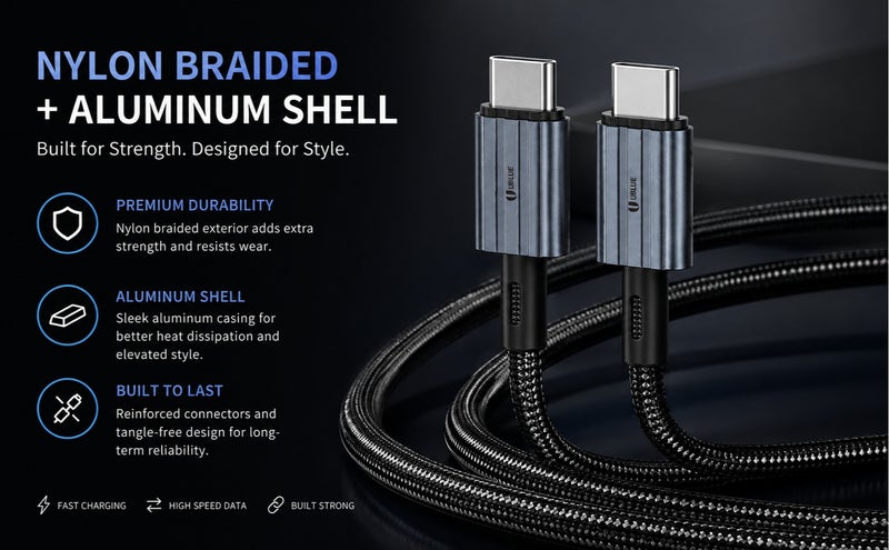 UBLUE USB-C to USB-C Cable, 60W Max, Fast Charging, 1.2m, Nylon Braided Type-C, USB 2.0 480Mbps Data, Black for iPhone 15/16/17 pro max, iPad mini 7, MacBook Pro, iPad, Samsung S25 Ultra/S24/23 - Image 5