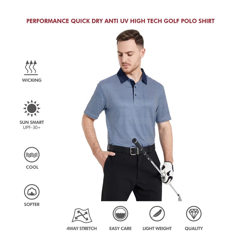 M MAELREG Golf Shirts for Men Dry Fit Short Sleeve Print Performance Moisture Wicking Polo Shirt Bluish Umbrella - Image 5