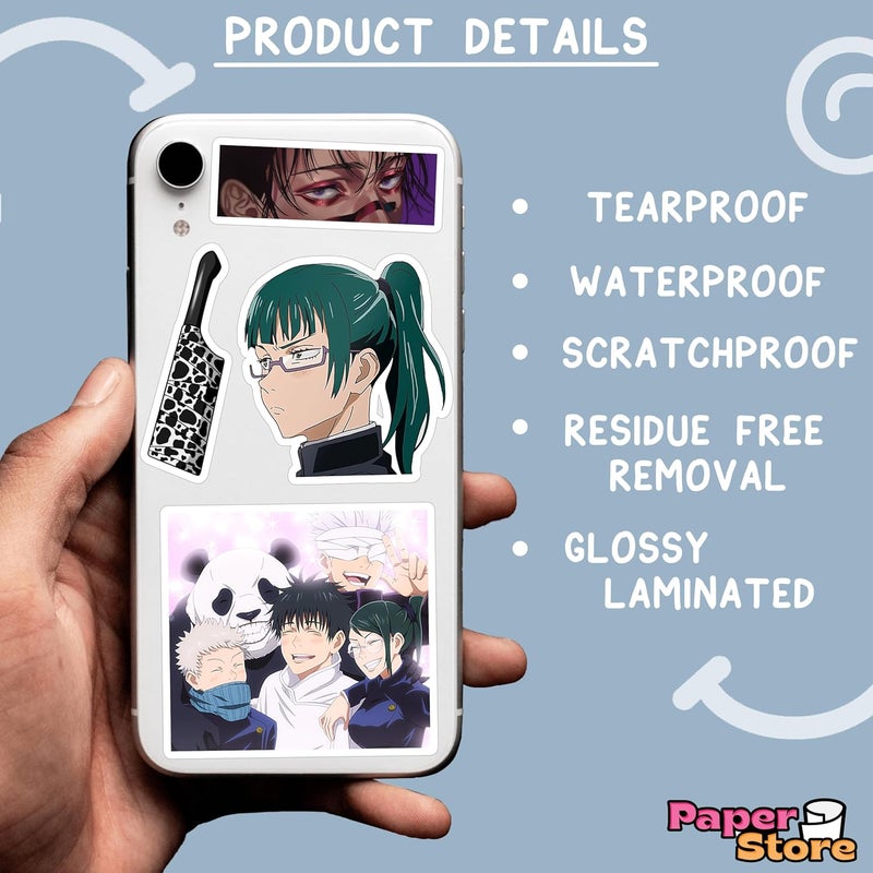 Thepaper9store Vinyl Pack of 75+ Jujutsu Kaisen Stickers for Laptop, Phone Case, Guitar, Bike, Pc, Scrapbook etc. Waterproof Glossy Laminated Residue Free Anime Stickers, self-adhesive, 6 cm - Image 3