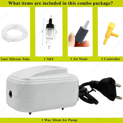 COLOURFUL® - Aquarium Silent Air Pump | Mini Aerator/Oxygen Pump for Aquarium Fish Tank or Pond | with Accessories (Combo-1, Ultra Silent - BL-608SA) - Image 2