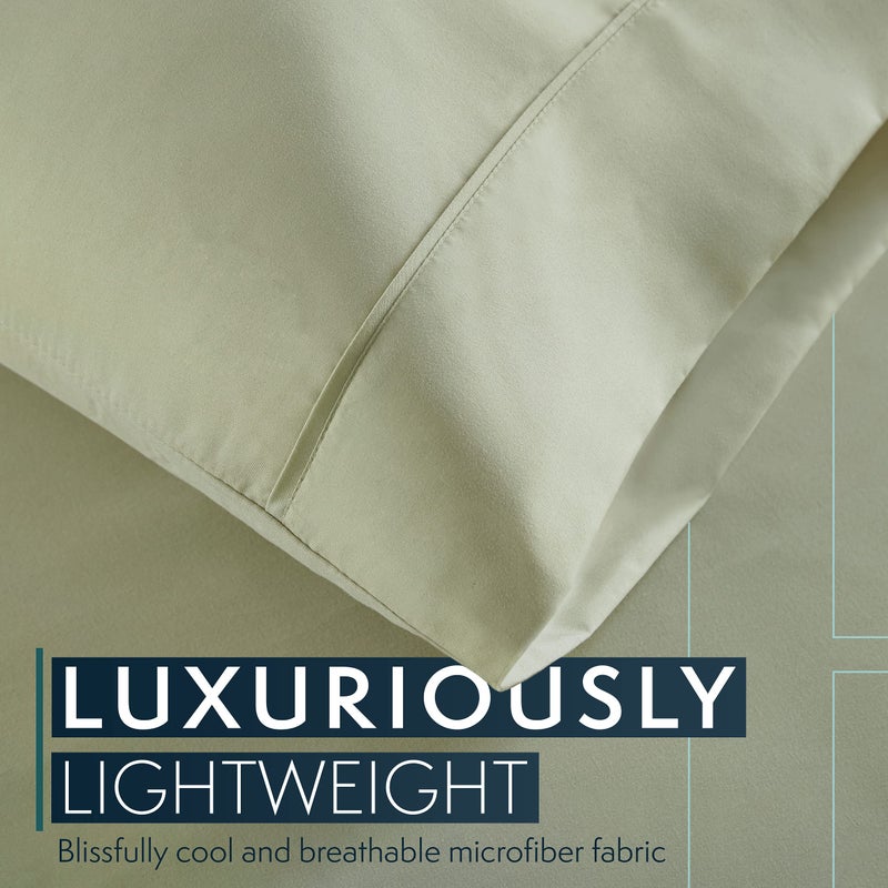 HC COLLECTION Bed Sheets Cal King, Hotel Luxury Platinum 1800 Series Brushed Microfiber Flat Sheet Deep Pocket Fitted Sheet and 2 Envelope Pillowcases, Ultra Soft 4 Pcs Bedding for Hot Sleepers, Sage - Image 3