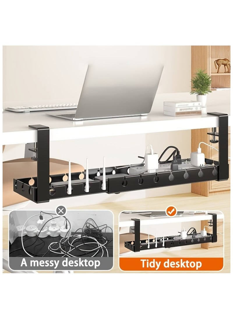 AROAQ Cable Management Tray Under The Desk, Designed for Organizing Power Strips, Cable Ties, Wall-Mounted Hidden Cable Channels, Adjustable Wire Shelves, Desk Cable Management Boxes, Router And Data Cable Holders, Cable Management Boxes, Desktop Cable Organizers, Travel Accessories; Essential Items for Travel; Suitable for Trips And Outings, for Use in Homes, Offices, Desks, Bedrooms, And Living Rooms 15.7 Inches Extenable  - Image 1