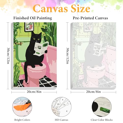 Okarina Framed Paint by Numbers Kit for Adults Beginner Black Cat, Adult Paint by Number Kits on Canvas Framed Bathroom, DIY Acrylic Oil Painting by Numbers with Frame, Perfect for Home Decor 8 X 12 Inch - Image 2