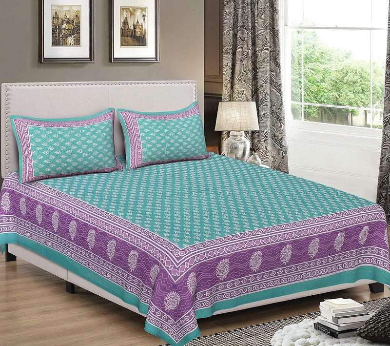 SDC Dreams HomeShop 100 Pure Cotton Rajasthani Tradition Queen Size Double Bedsheets with 2 Pillow Covers Queen Size Jaipuri Bedspreads - Image 1