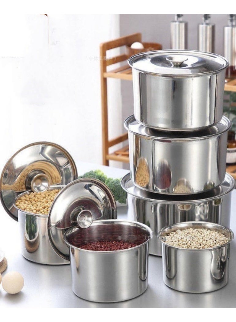 4PCS Stainless Steel Seasoning Box Large Capacity Hotel Kitchen Seasoning Basin Set Simple Condiment Storage Pot Commercial Spice Jar Set 4 Setcircular Seasoning Storage Containers of Different sizes with Lids - Image 3