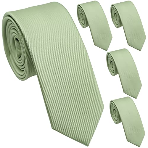 ZENXUS Solid Skinny Ties for Men, 2.5 inch Slim Sage Green Ties Bulk for Wedding and Activities, 5-Pack - Image 1