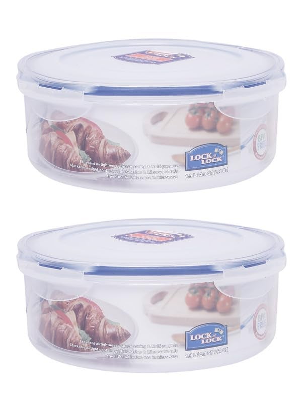 LocknLock Round Roti Khakra Papad Container - 1.9L (Pack of 2)– Airtight Food Storage Box with Four-Side Locking Lid | Nestable Stackable Food Container | BPA-Free, Microwave Freezer Dishwasher Safe - Image 1