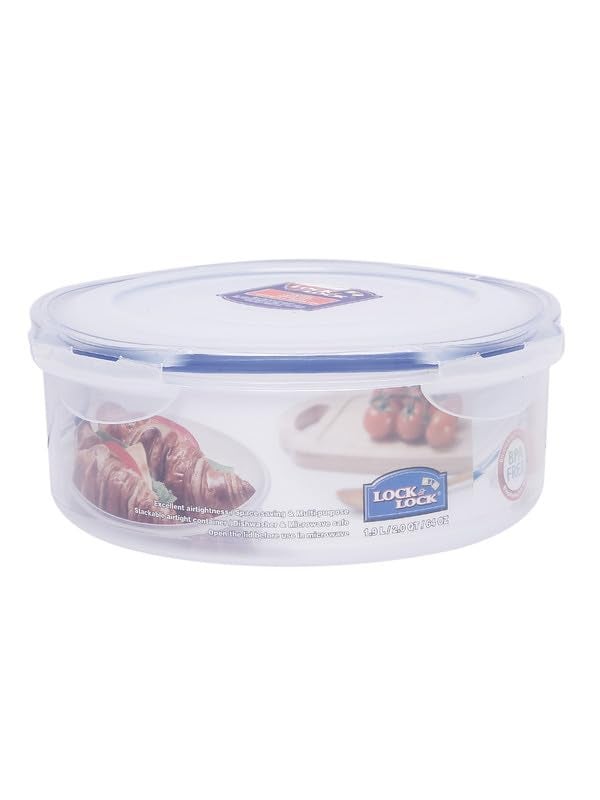 LocknLock Round Roti Khakra Papad Container - 1.9L (Pack of 2)– Airtight Food Storage Box with Four-Side Locking Lid | Nestable Stackable Food Container | BPA-Free, Microwave Freezer Dishwasher Safe - Image 2