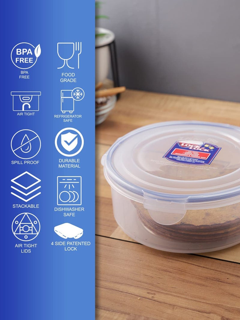 LocknLock Round Roti Khakra Papad Container - 1.9L (Pack of 2)– Airtight Food Storage Box with Four-Side Locking Lid | Nestable Stackable Food Container | BPA-Free, Microwave Freezer Dishwasher Safe - Image 5