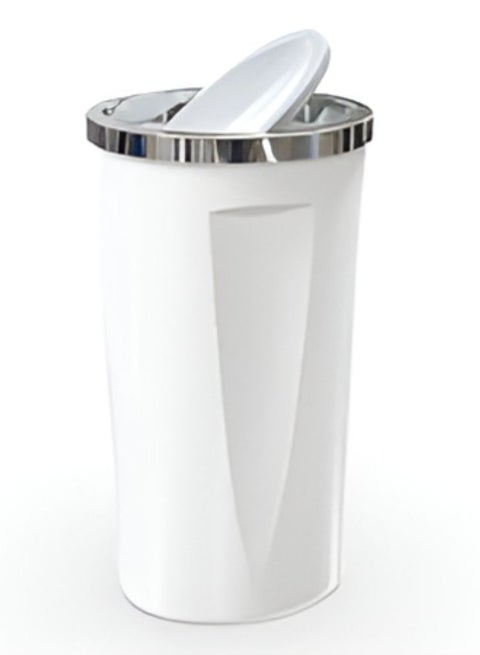 Chrome plated trash can made of hard plastic material with swing lid & handel 35 liter size (30 * 56) cm white