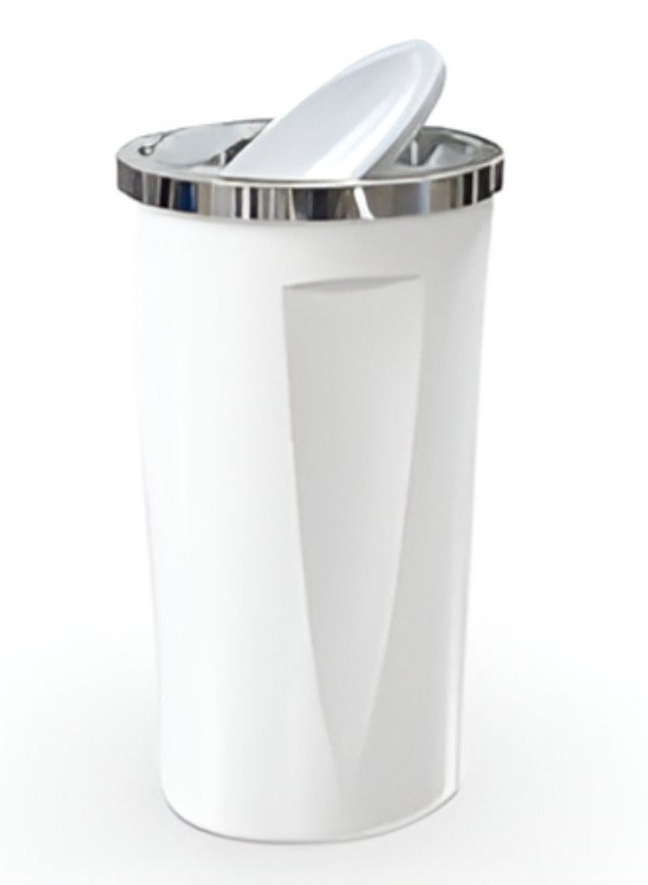 Primanova Chrome plated trash can made of hard plastic material with swing lid & handel 35 liter size (30 * 56) cm white - Image 1