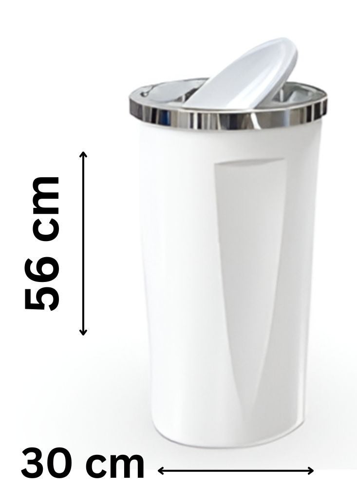 Primanova Chrome plated trash can made of hard plastic material with swing lid & handel 35 liter size (30 * 56) cm white - Image 2