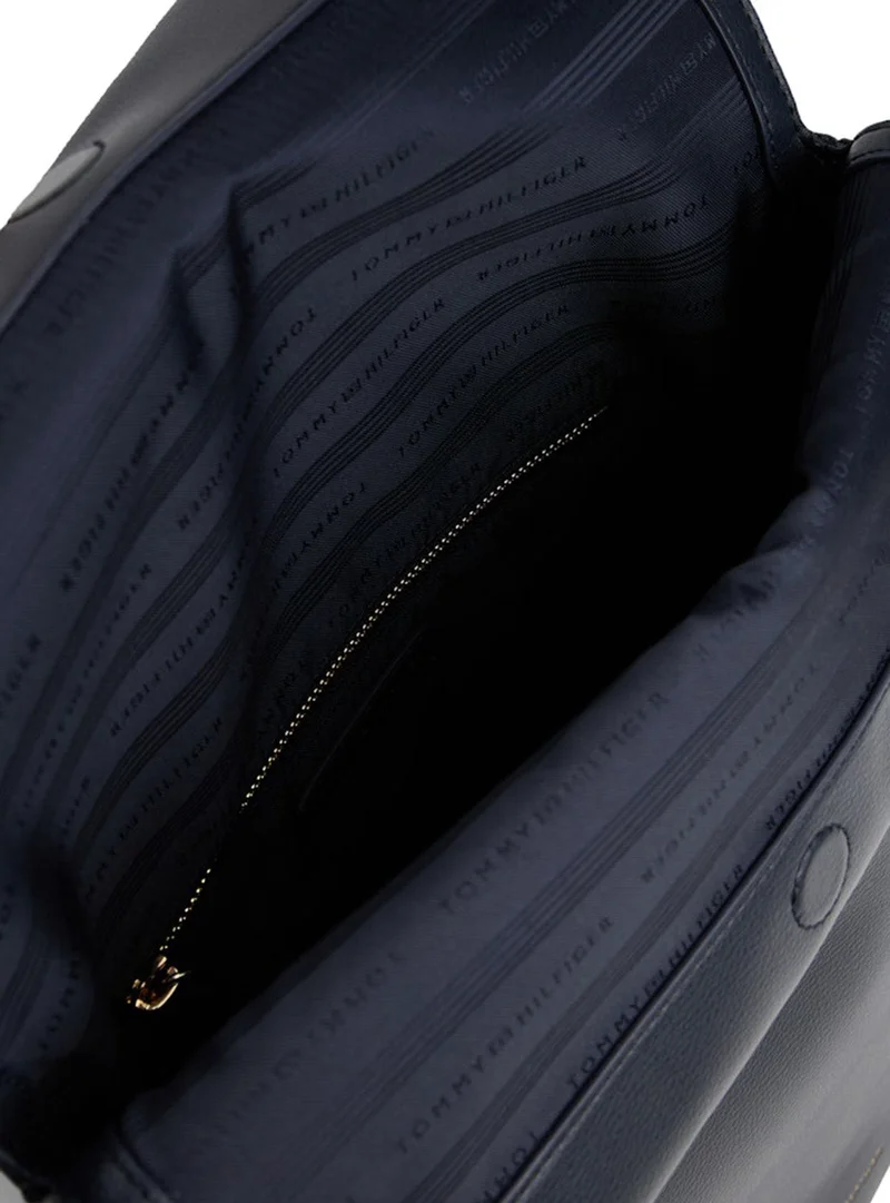 Tommy Hilfiger Space Blue Metallic Logo Webbing Flap Backpack for Women | Best Price UAE