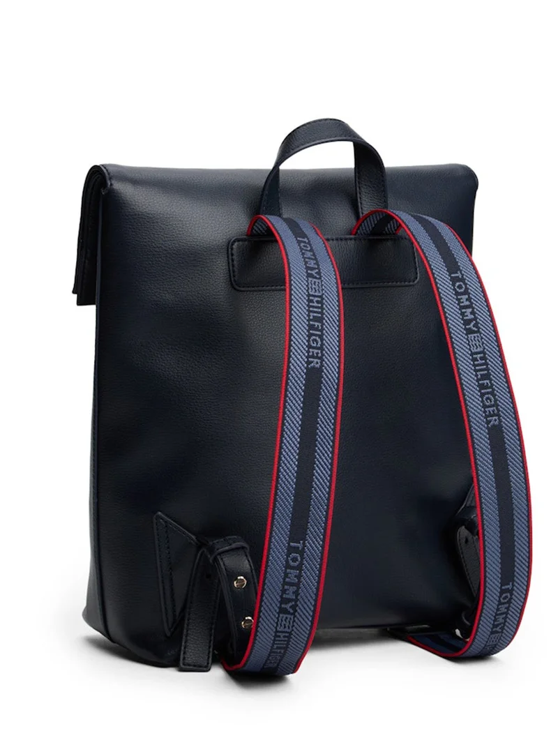 Tommy Hilfiger Space Blue Metallic Logo Webbing Flap Backpack for Women | Best Price UAE
