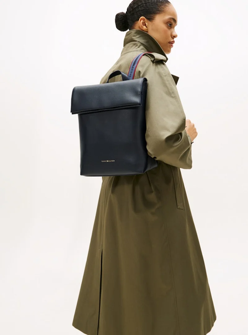 Tommy Hilfiger Space Blue Metallic Logo Webbing Flap Backpack for Women | Best Price UAE