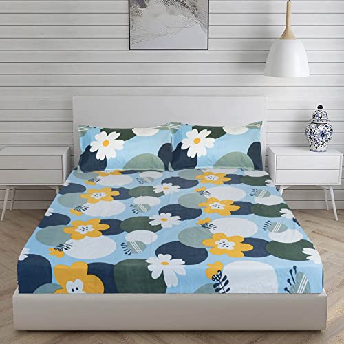 Akshya Glace Cotton King Size Elastic Fitted Bedsheets | Elastic Bedsheet King Size | Elastic Fitted Bedsheets, Multi-Coloured) - Image 1