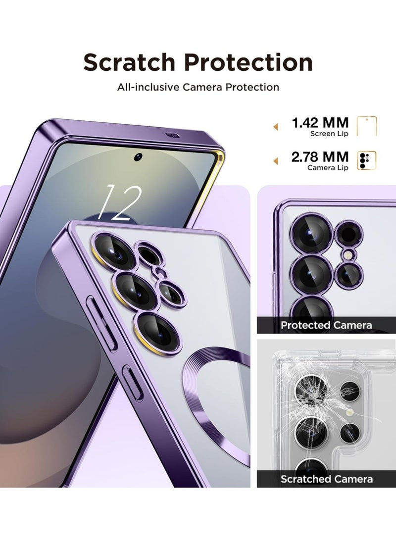 X-level Magnetic Case Compatible with Samsung Galaxy S25 Ultra,Compatible with MagSafe,[Full Camera Protection][Screen Protector]Shockproof Plating Clear Phone Cover for Galaxy S25 Ultra(Dark Purple/Clear)  - Image 4