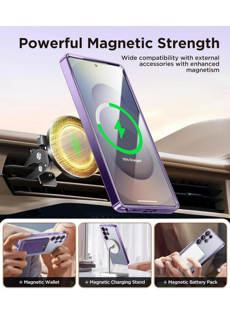 X-level Magnetic Case Compatible with Samsung Galaxy S25 Ultra,Compatible with MagSafe,[Full Camera Protection][Screen Protector]Shockproof Plating Clear Phone Cover for Galaxy S25 Ultra(Dark Purple/Clear)  - Image 2