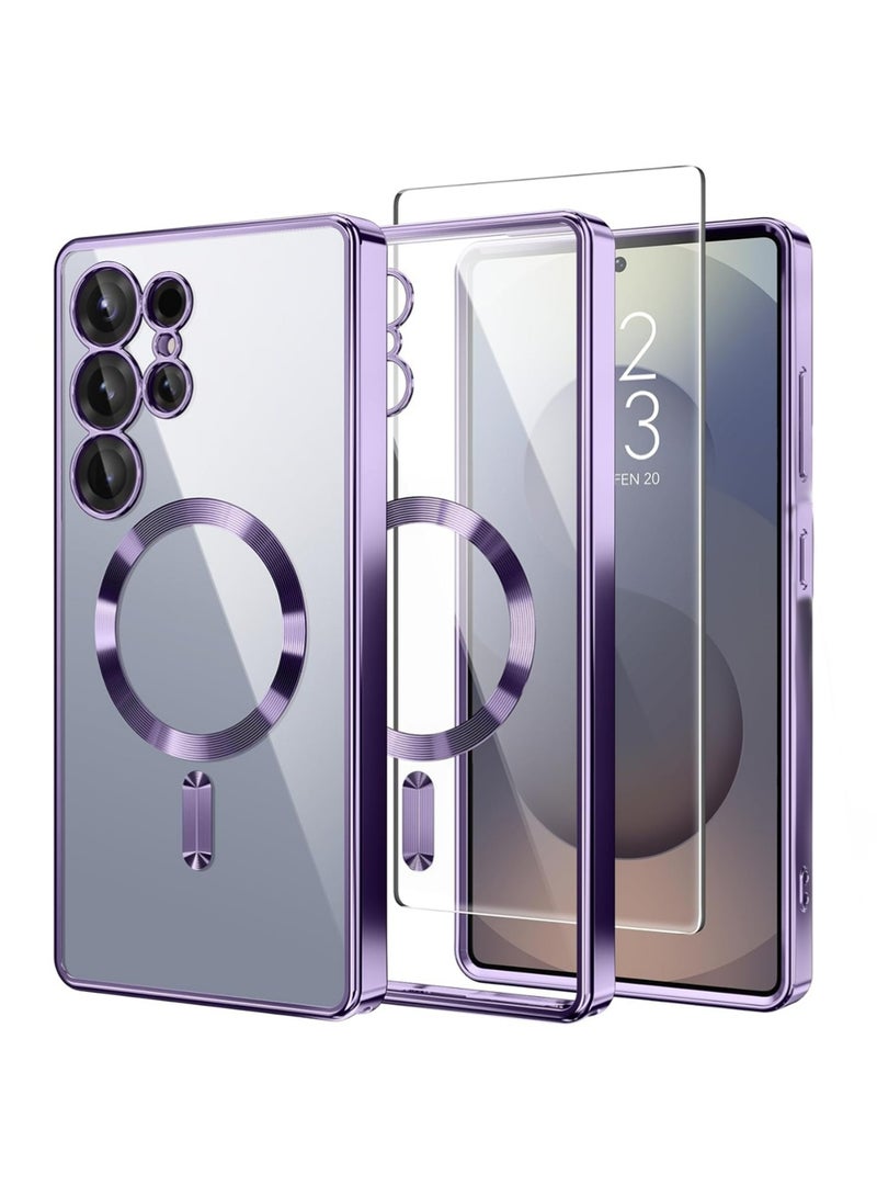 X-level Magnetic Case Compatible with Samsung Galaxy S25 Ultra,Compatible with MagSafe,[Full Camera Protection][Screen Protector]Shockproof Plating Clear Phone Cover for Galaxy S25 Ultra(Dark Purple/Clear)  - Image 1
