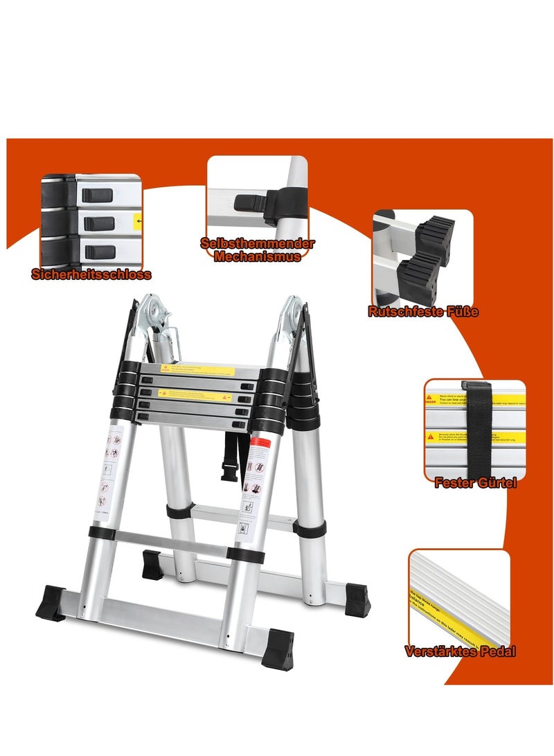 سلم تلسكوبي قابل للطي من الالومنيوم من سيكايلي، 12 قدم (6 قدم + 6 قدم) سلم قابل للتمدد مع مثبتات، سلم محمول غير قابل للانزلاق، اقصى حمولة 150 كجم (فضي) - Image 3