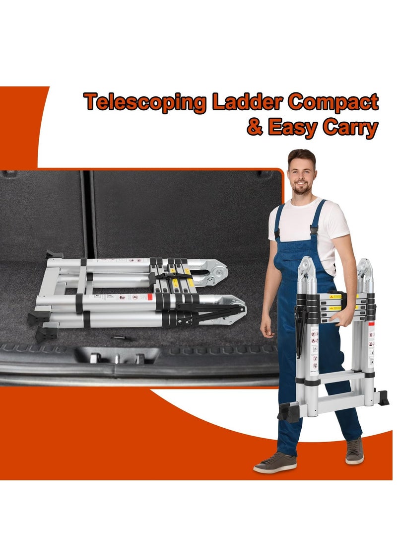 سلم تلسكوبي قابل للطي من الالومنيوم من سيكايلي، 12 قدم (6 قدم + 6 قدم) سلم قابل للتمدد مع مثبتات، سلم محمول غير قابل للانزلاق، اقصى حمولة 150 كجم (فضي) - Image 5