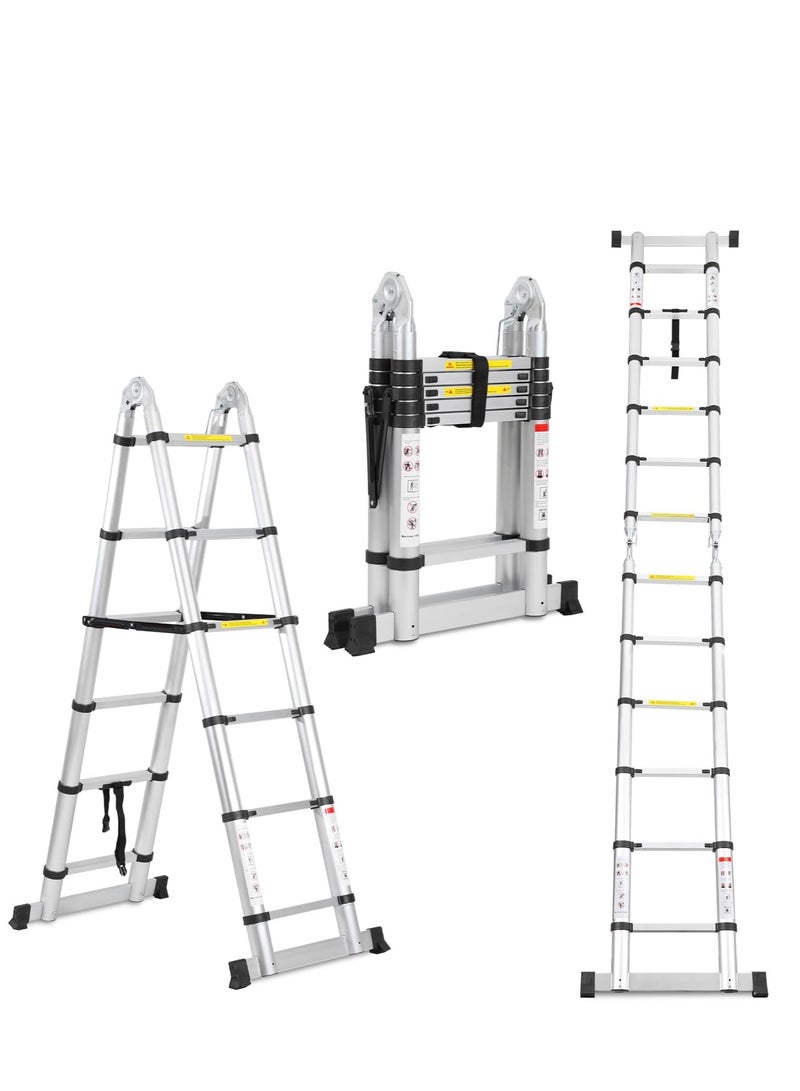 سلم تلسكوبي قابل للطي من الالومنيوم من سيكايلي، 12 قدم (6 قدم + 6 قدم) سلم قابل للتمدد مع مثبتات، سلم محمول غير قابل للانزلاق، اقصى حمولة 150 كجم (فضي) - Image 1