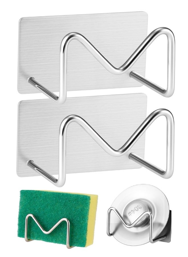 2PCS Magnetic Stainless Steel Hanging Sink Sponge Holder Quick Drying Caddy - Image 1