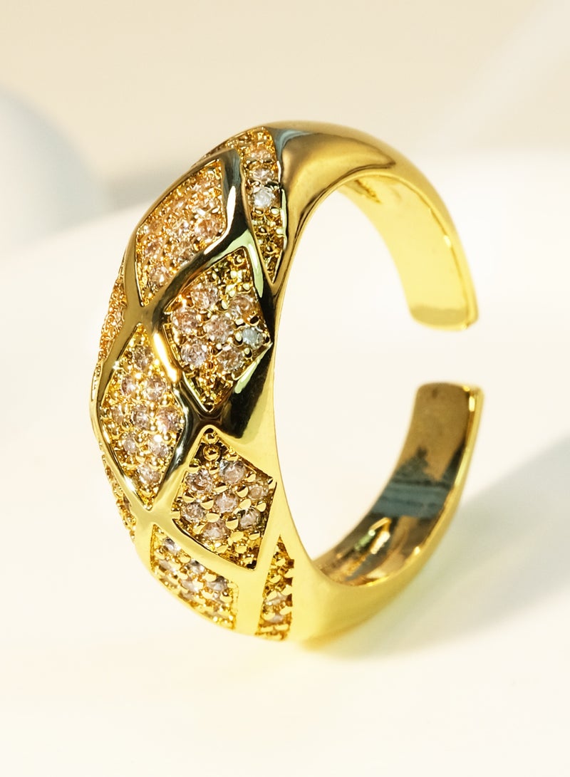 توينكسيل طقم مجوهرات من قطعتين: خاتم وسوار، مطلي بالذهب عيار 18 قيراطًا مرصع بالألماس، تصميم مفتوح قابل للتعديل يناسب جميع المقاسات، مجوهرات كلاسيكية للارتداء اليومي - Image 5