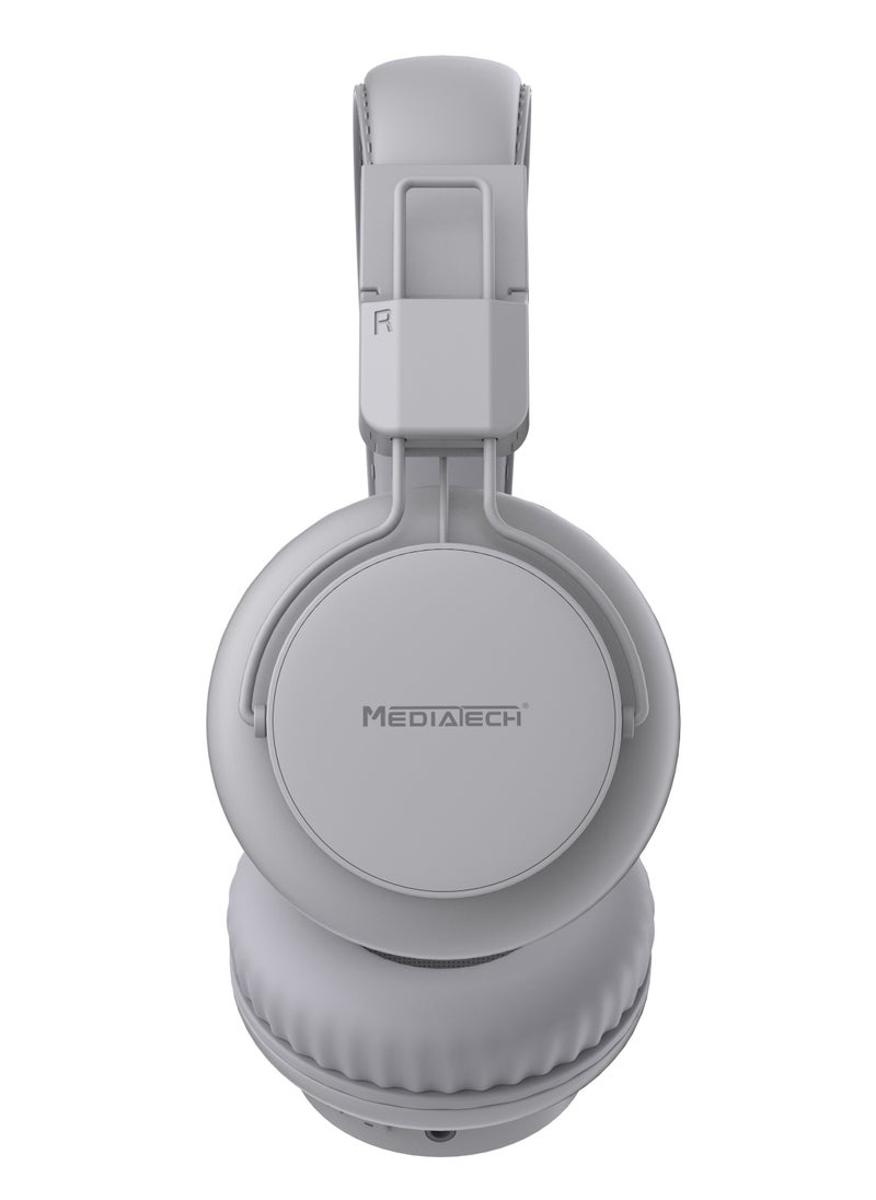 Mediatech - MediaTech Bluetooth Headphone,Bluetooth 5.3 , USB-C Charging , Battery 300 mAh,  40H Playtime,  Ice Gray,  MT-H77 , (1 Year Warranty) - Image 1