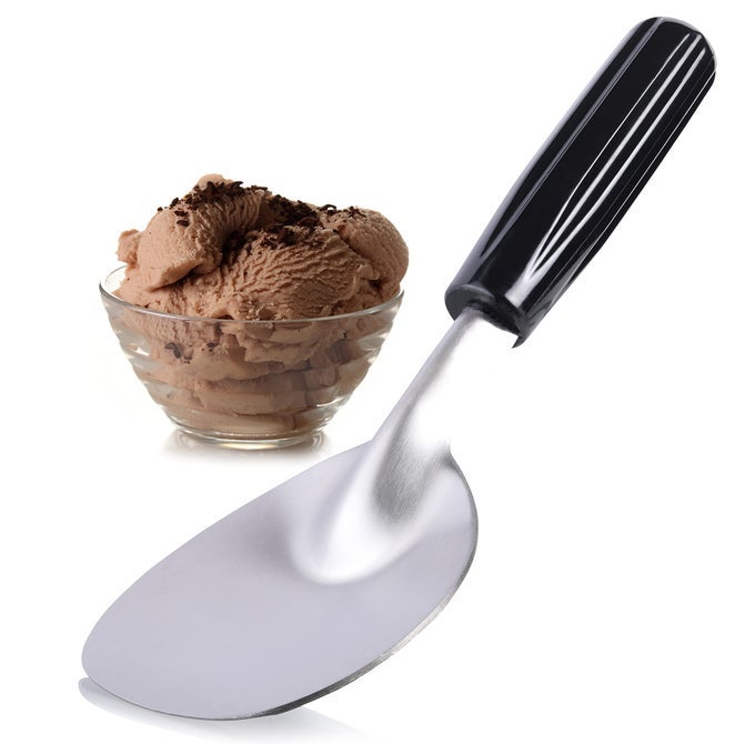 ICE CREAM SPADE STAINLESS STEEL ICE CREAM PADDLE FOR HARD OR CREAMY ICE CREAM ICE CREAM SCOOP WITH COMFORTABLE PLASTIC HANDLE HEAVY DUTY STRONG DURABLE BEND PROOF ICE CREAM SCOOPER
