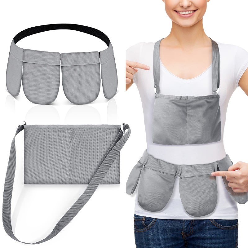 Mastectomy Drainage Holder with 4 Pouch Shower Bag Adjustable Drain Holder After Tummy Tuck Quick Dry Stretchy Handy for Mastectomy Recovery Breast Augmentation Reduction for Patient Care Kit Gray