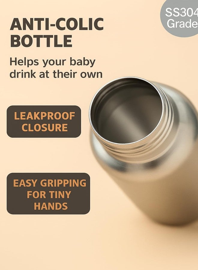 Cuteably Stainless Steel Baby Bottle | Anti-Colic Wide Mouth Bottle for Newborn & Kids | Rust-Free, BPA-Free (300 ML) - Image 5
